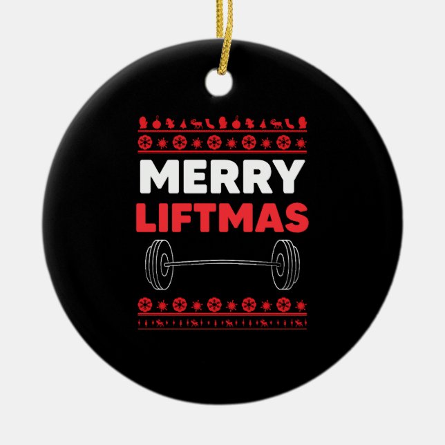 Merry Liftmas - Weightlifter Christmas Ceramic Ornament (Front)