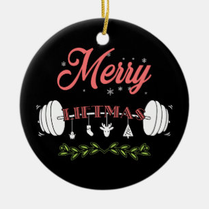 Merry Liftmas Weightlifting Christmas Ceramic Ornament