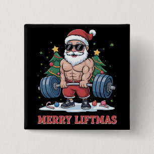 Merry Liftmas Weightlifting Santa Fitness Gym 15 Cm Square Badge