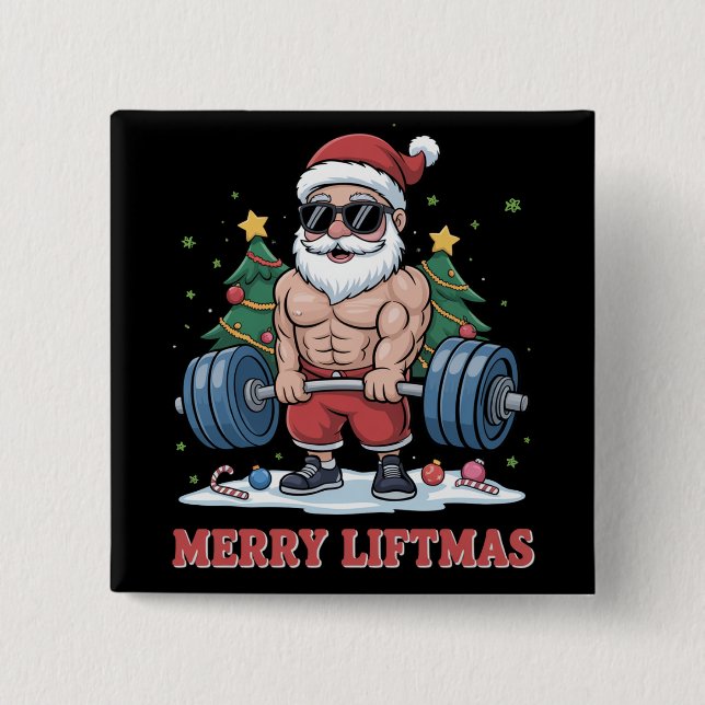 Merry Liftmas Weightlifting Santa Fitness Gym 15 Cm Square Badge (Front)