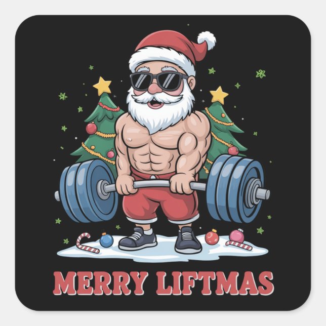 Merry Liftmas Weightlifting Santa Fitness Gym Square Sticker (Front)