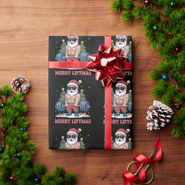 Merry Liftmas Weightlifting Santa Fitness Gym Wrapping Paper (Holiday Gift)