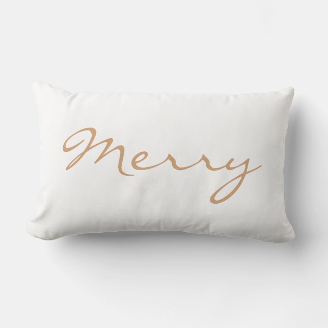 Merry Light Brown Taupe Minimal Holiday Typography Lumbar Cushion (Front)