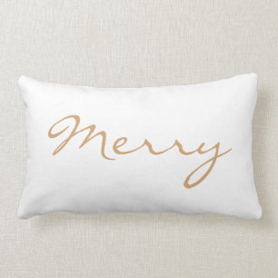 Merry Light Brown Taupe Minimal Holiday Typography Lumbar Cushion
