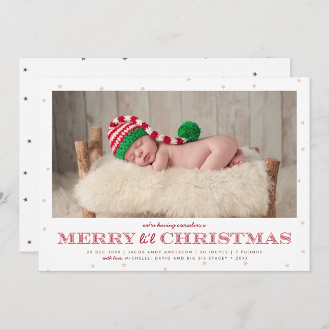 Merry Li'l Christmas Holiday Birth Announcement (Front/Back)