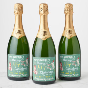 Merry Lit Christmas Retro Midcentury Modern Funny Sparkling Wine Label