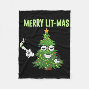 Merry Lit-mas Christmas Trees Lights Funny Couples Fleece Blanket