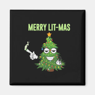 Merry Lit-mas Christmas Trees Lights Funny Couples Magnet