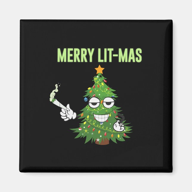 Merry Lit-mas Christmas Trees Lights Funny Couples Magnet (Front)