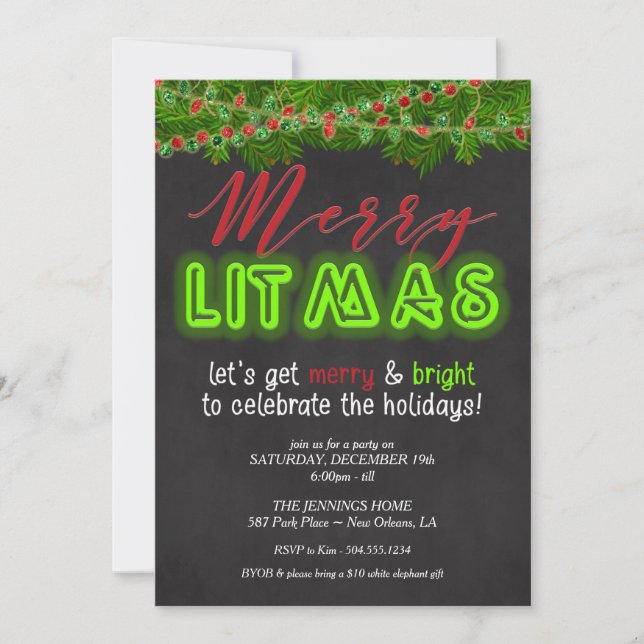 Merry Litmas Invitation, Christmas Party Invitation (Front)