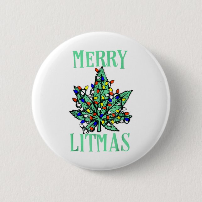 Merry litmas pot leaf christmas tree lights mariju 6 cm round badge (Front)