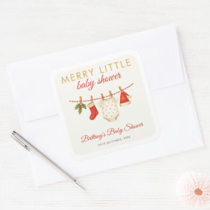Merry Little Baby Clothesline Baby Shower Square Sticker