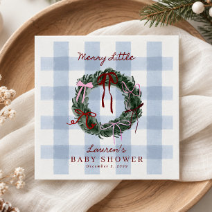 Merry Little Baby Shower Blue Gingham Napkins
