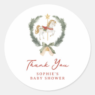 Merry Little Baby Shower Carousel Horse Classic Round Sticker