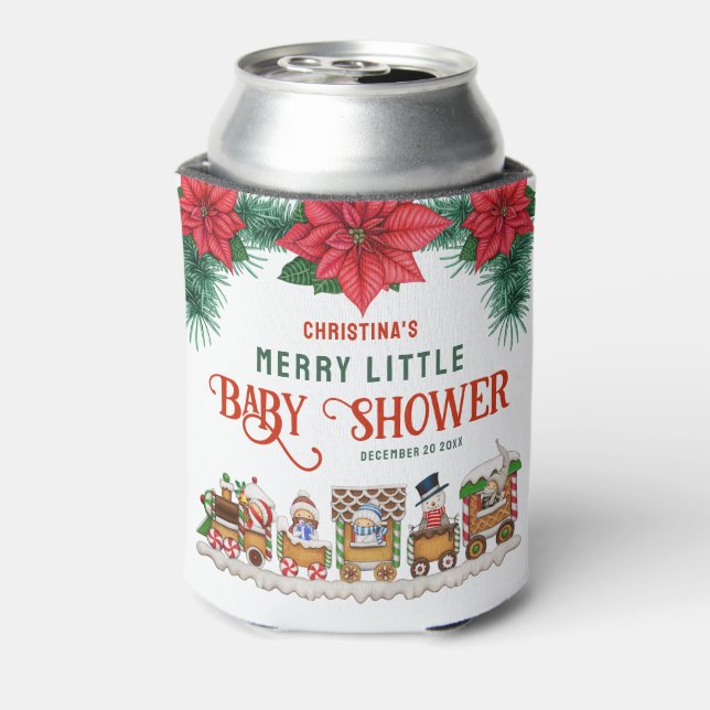 Merry Little Baby Shower Christmas Themed Winter  Can Cooler (Can Back)
