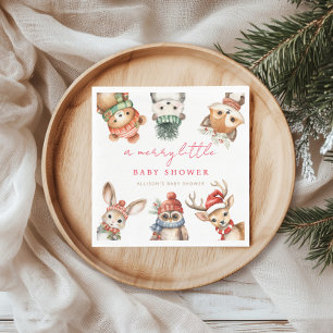 Merry little baby shower Christmas woodland animal Napkin