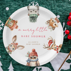 Merry little baby shower Christmas woodland animal Paper Plate