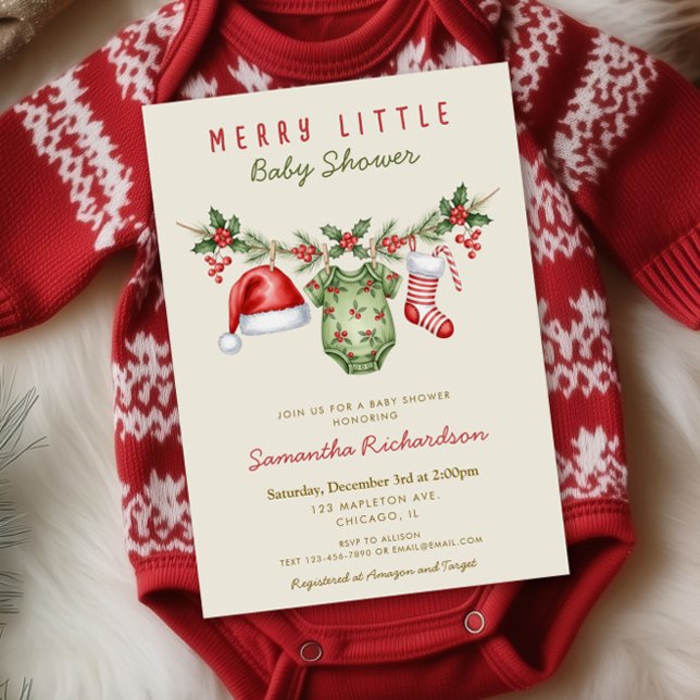 Merry little baby shower cute baby shower clothes invitation (Creator Uploaded)