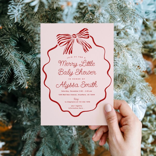 Merry Little Baby Shower Invitation with Red Bow (Creator Uploaded)