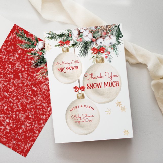 Merry Little Baby Shower Modern Christmas Thank You Card (Creator Uploaded)