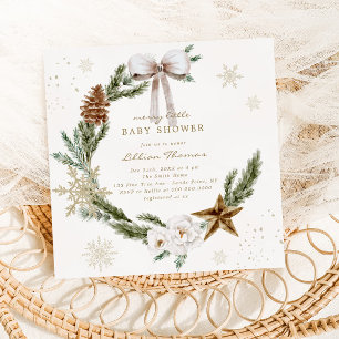 Merry Little Baby Shower Neutral Wreath Invitation