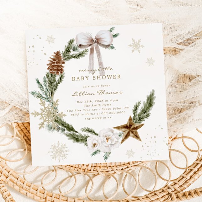 Merry Little Baby Shower Neutral Wreath Invitation (Creator Uploaded)