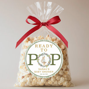 Merry Little Baby Shower “Ready to Pop” Favour Classic Round Sticker