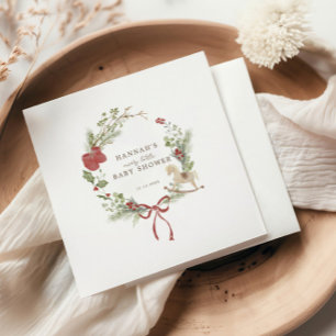 Merry Little Baby Shower Red Bow Wreath Napkin