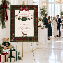 Merry Little Baby Shower, Red Green Plaid Bow