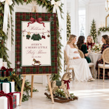 Merry Little Baby Shower, Red Green Plaid Bow
