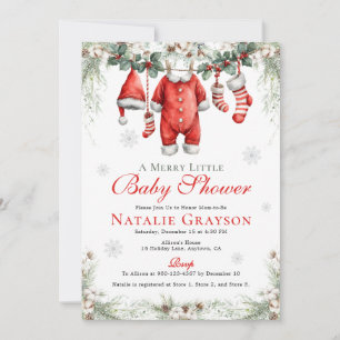 Merry Little Baby Shower Santa Clothesline Invitation