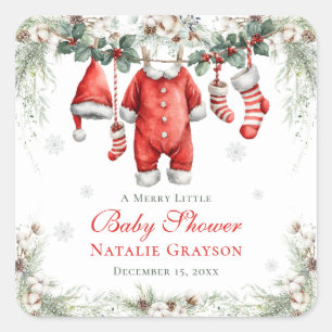Merry Little Baby Shower Square Sticker