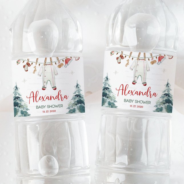 Merry Little Baby Shower  Water Bottle Label (Merry Little Baby Shower, bottle water label, holiday baby shower, Christmas baby shower, winter bab)