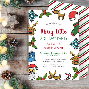 Merry Little Birthday Christmas Winter  Invitation