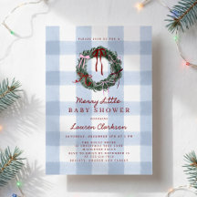 Merry Little Blue Gingham Wreath Baby Shower