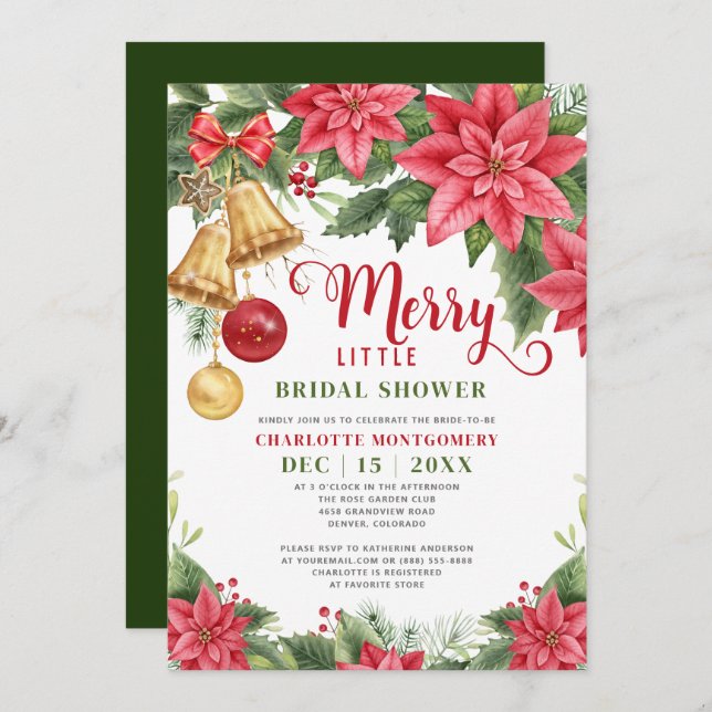 Merry Little Bridal Shower Christmas Poinsettia Invitation (Front/Back)