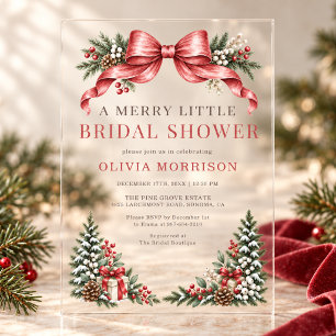 Merry Little Bridal Shower Red Bow Acrylic Invitations
