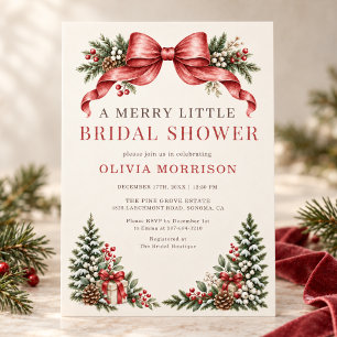 Merry Little Bridal Shower Red Bow Invitation
