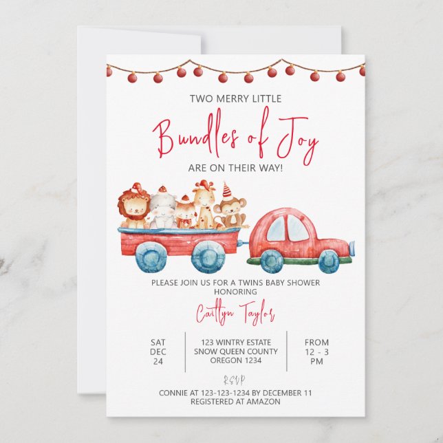 Merry Little Bundles of Joy, Twins Baby Shower Invitation (Front)
