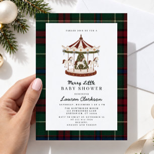 Merry Little Carousel Tartan Baby Shower Invitation