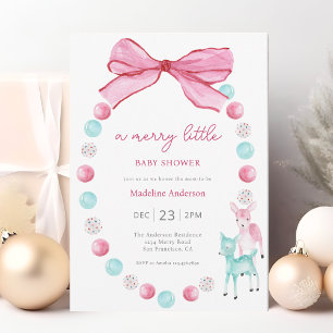 Merry Little Christmas Baby Girl Shower Invitation