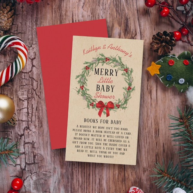 Merry Little Christmas Baby Shower Books For Baby Enclosure Card (Creator Uploaded)