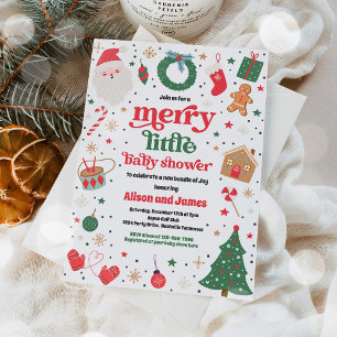 Merry Little Christmas Baby Shower Red And Blue Invitation
