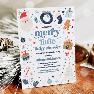 Merry Little Christmas Baby Shower Red And Blue Invitation