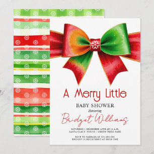 Merry Little Christmas Baby shower red, green bow Invitation