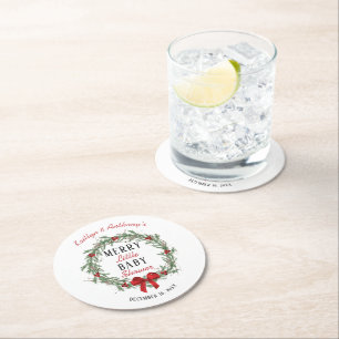 Merry Little Christmas Baby Shower Round Paper Coaster