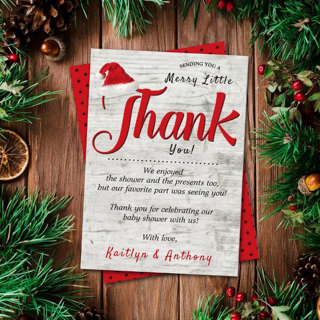 Merry Little Christmas Baby Shower Thank You Card (Creator Uploaded)
