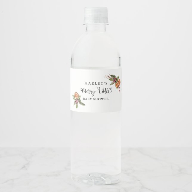 Merry Little Christmas Baby Shower Water Bottle Label (Front)