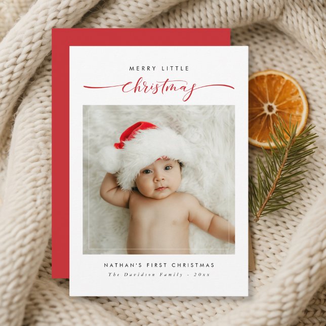 Merry Little Christmas Baby's First Christmas Red Holiday Card (Creator Uploaded)