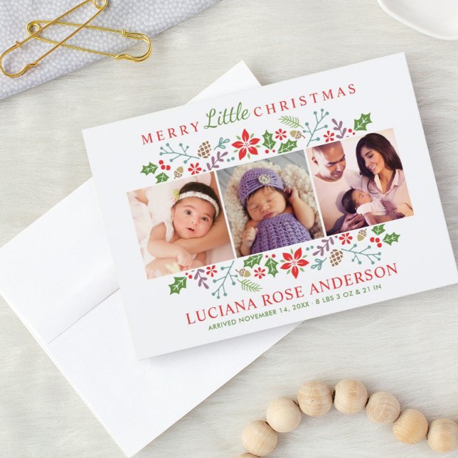 Merry Little Christmas Babys First Photo Collage Holiday Card (Creator Uploaded)